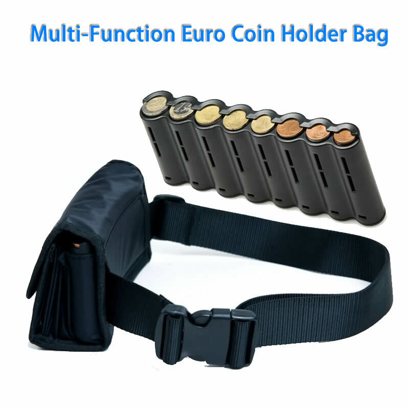Multi Pockets Fanny Pack Saco da cintura, 8 Slots, Euro Coin Holder Dispenser, Euro Sorter, Garçom, Dinheiro Caixa, Contas Seguras