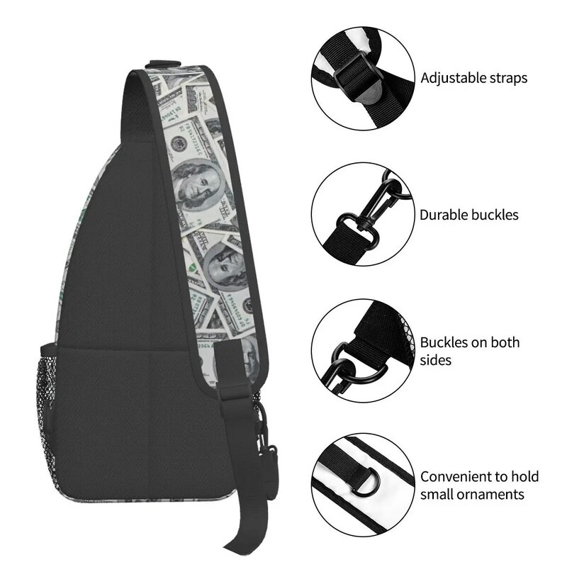 100 Dollar Bills USA Sling Bag Chest Crossbody Shoulder Sling Backpack Outdoor Sports Daypacks Money Pattern Cool Bag