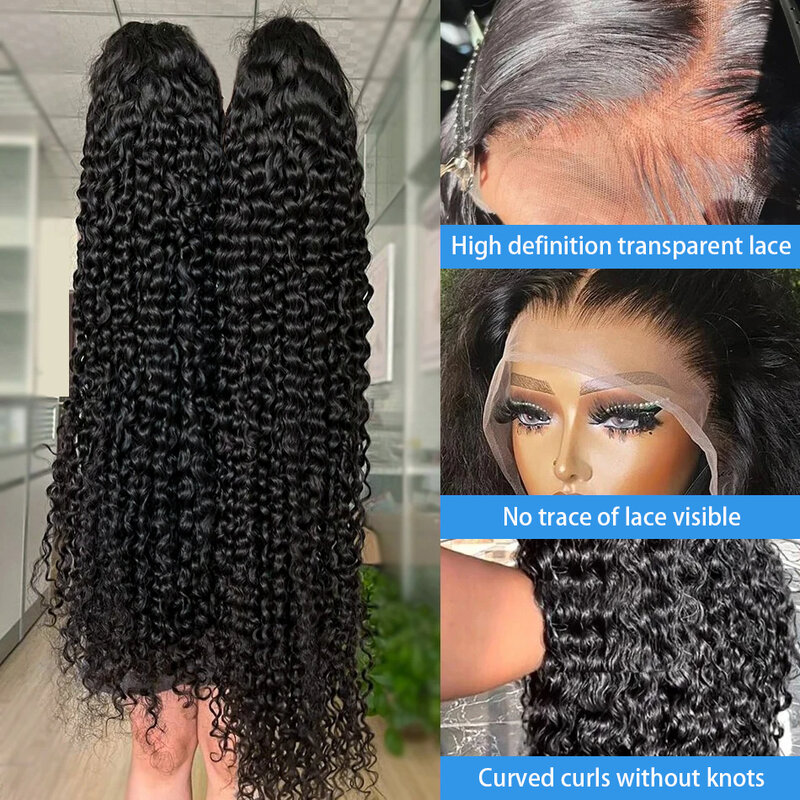 Perucas de cabelo humano encaracoladas brasileiras para mulheres, pré arrancadas, onda de água profunda, peruca frontal 13x4 HD, 13x6 frente de renda