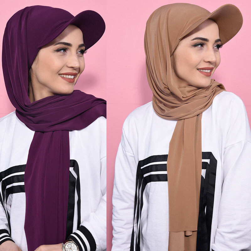 New Fashion Women Hijab Baseball Caps with Instant Jersey Scarf Ready To Wear Hijab Headwrap Islamic Veil Headscarf Shawl Wrap