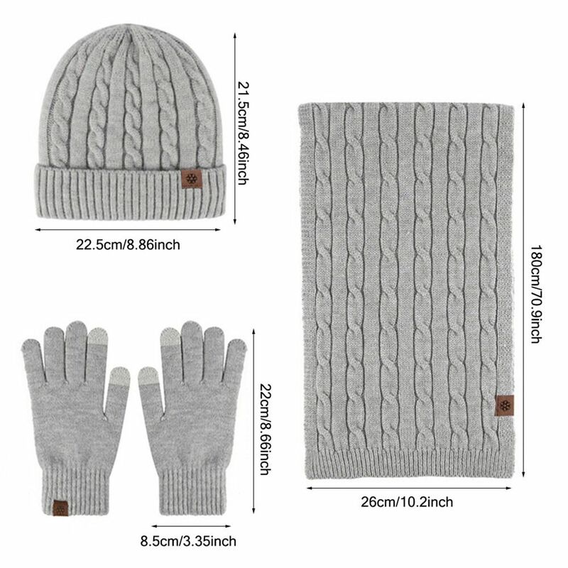 Conjunto de cachecol e luvas gorro, luvas quentes touchscreen, chapéu macio de inverno para clima frio, fashion, casual, 3 em 1