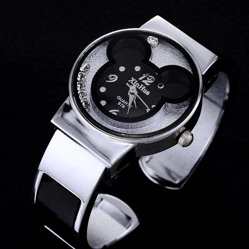Reloj de cuarzo para niño y niña, pulsera de acero inoxidable con dibujos animados de Mickey Mouse, bonito regalo