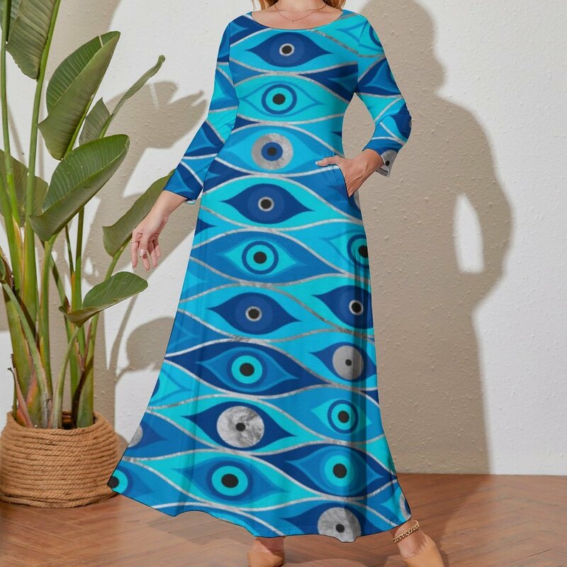 Matiasma Evil Eye sukienka kobieta grecka Mati Mataki modna sukienka Maxi odzież uliczna Boho plaża długie sukienki drukuj ubrania Plus rozmiar