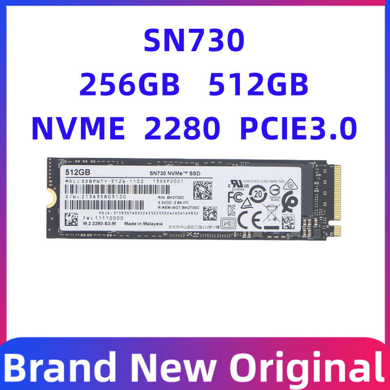 Unidade de estado sólido para WD, SN730, 512GB, 1TB, Protocolo NVME, 2280 Volume, PCIE3.0, M.2 SSD para PC, Western Digital, Novo