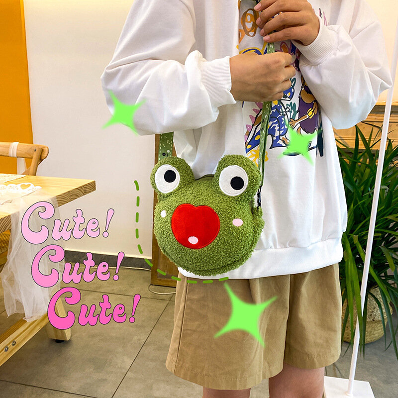 Уродливая забавная лягушка, плюшевый рюкзак, маленькая сумка для девочек, женская сумка-мессенджер с мультяшной лягушкой, плюшевая кукла, Студенческая милая сумка через плечо для девочек, рюкзак