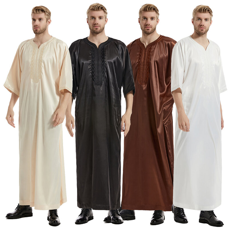 Muslimische Männer Jubba Thobe islamische Kleidung Ramadan Herren Abaya Kleid lange Robe Saudi tragen Musulman Kaftan Jubah Dubai Kleid