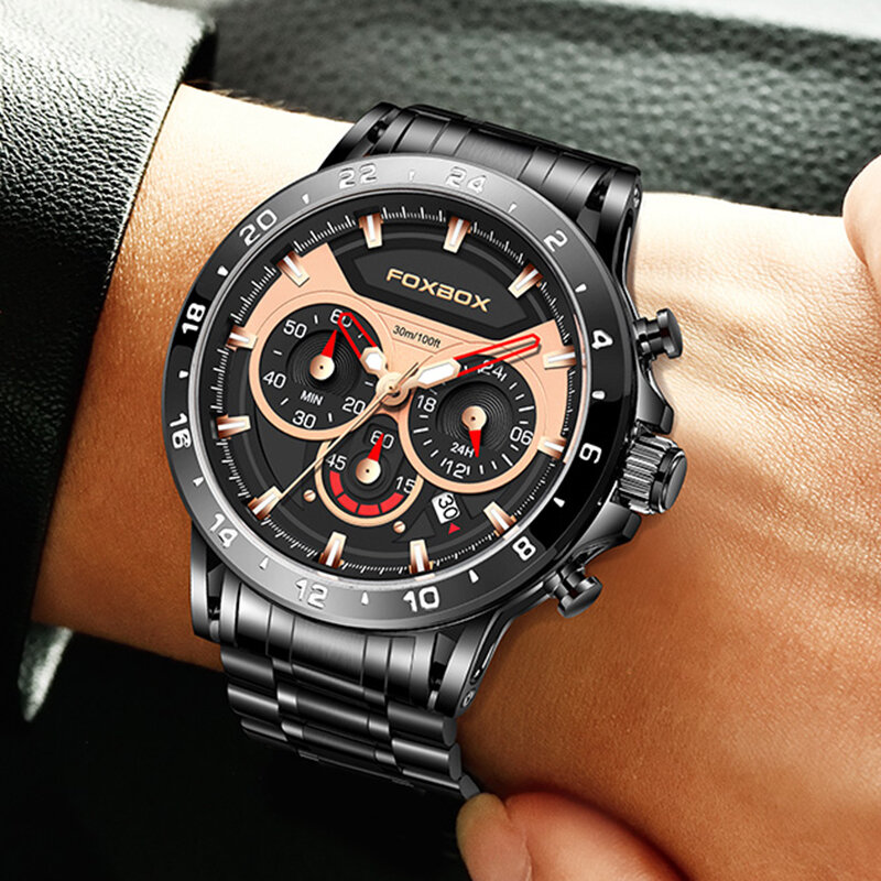 LIGE moda automatyczna data mężczyźni zegarki kwarcowe FoxBox luksusowe duże mężczyzna zegar Chronograph Sport mężczyzna Wrist Watch Relogio Masculino