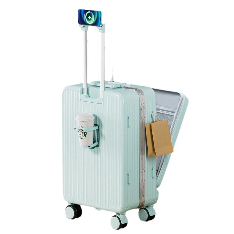 20-inch boarding luggage bag lightweight multifunctional charging traveling trolley case Front cover opening password suitcase