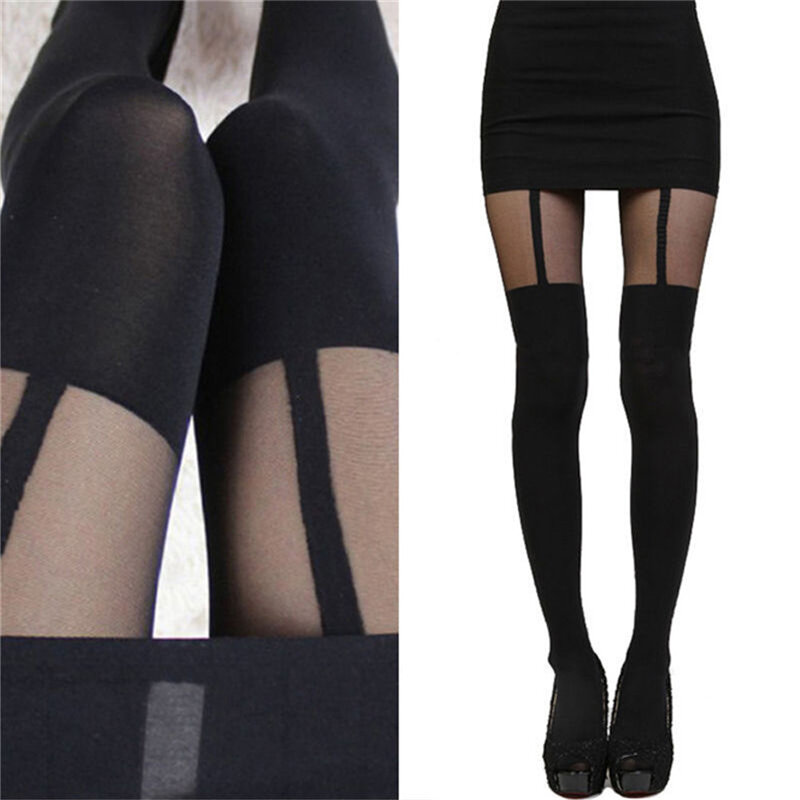 Hot Selling Sexy Women Black Fake Garter Belt Suspender Tights Over The Knee Hosiery Stockings Gifts Wholesale