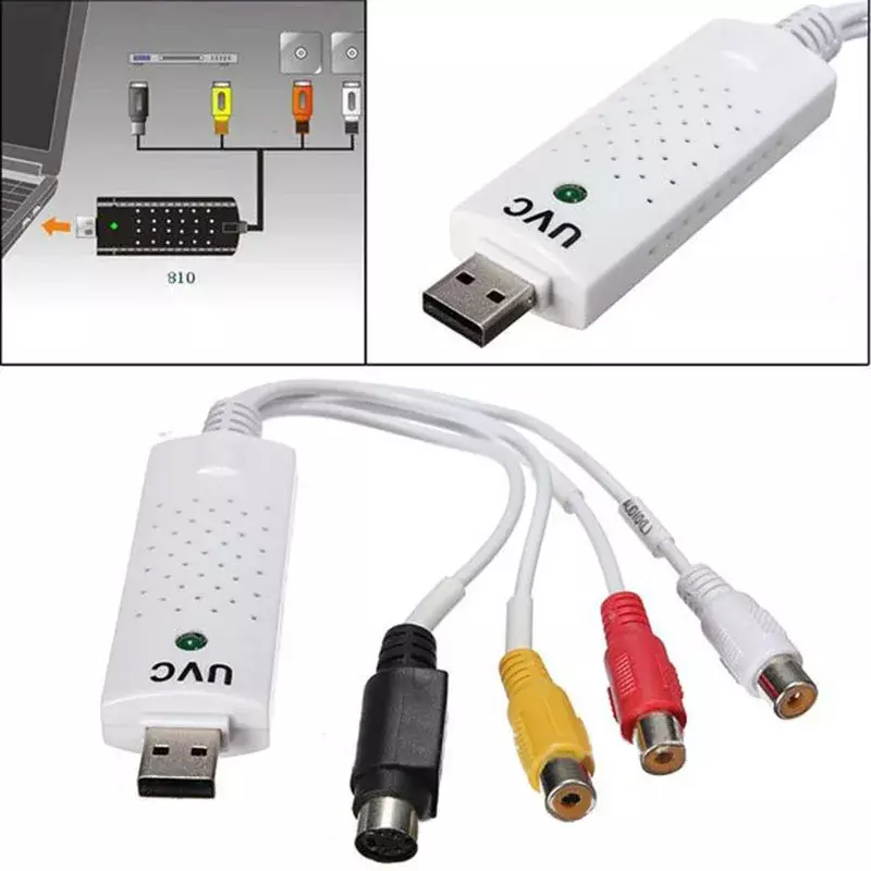 EasyCap USB 2.0 오디오 비디오 캡처 카드 어댑터, NTSC/PAL VHS to TV DVD 비디오 신호 변환기, Win7/8/XP/Vista 화이트