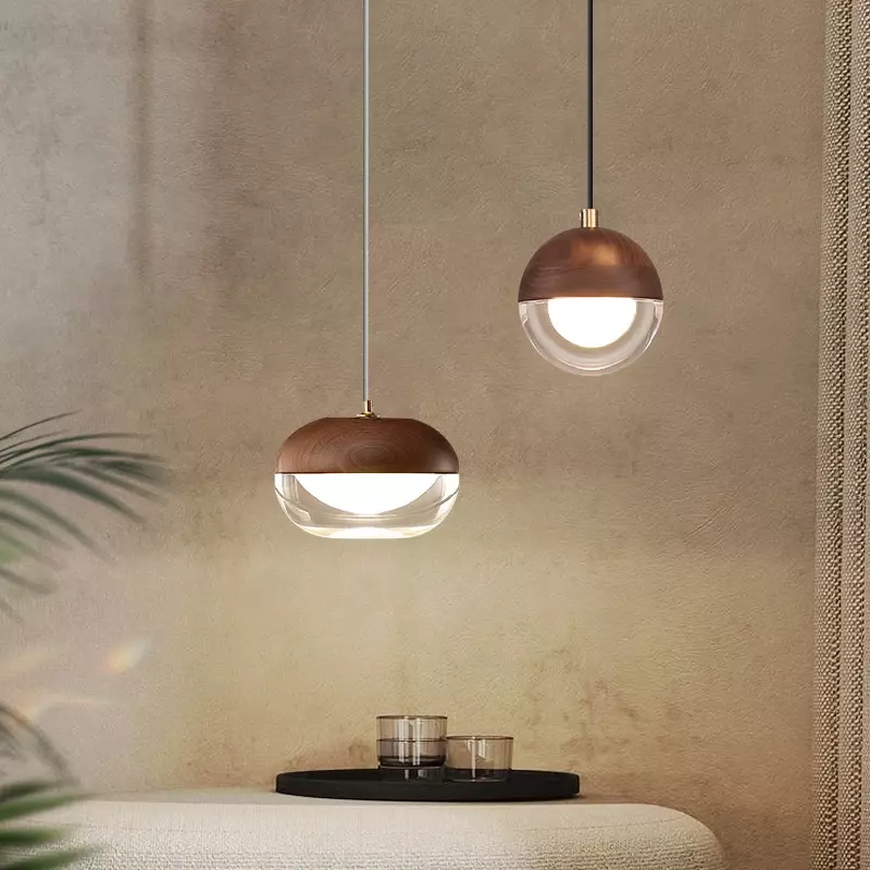 Nordic Individual Luxury Wood Glass Pendant Lights Simple Modern LED Indoor Lighting Bedroom Bedside Restaurant Bar Cafe Study