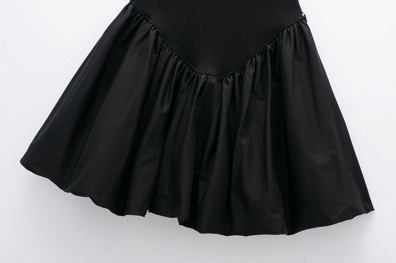 Gaun wanita 2024 baru gaya Chic Backless sentuhan lembut Poplin rib splicing gaun Mini gaun wanita Vintage Vestidos jubah