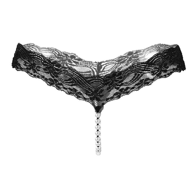 Sexy Lace Underwear Women G String T-back Thong Lingerie With Pearls Panties Crotchless Erotic Intimates Outfit Underpants