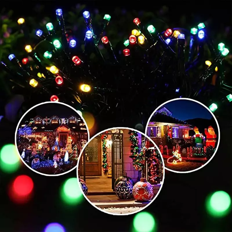 Impermeável Solar LED Light String, Multi-modo Decoração, Festa ao ar livre, Árvore de Natal, Controle Remoto, Camping, Impermeável