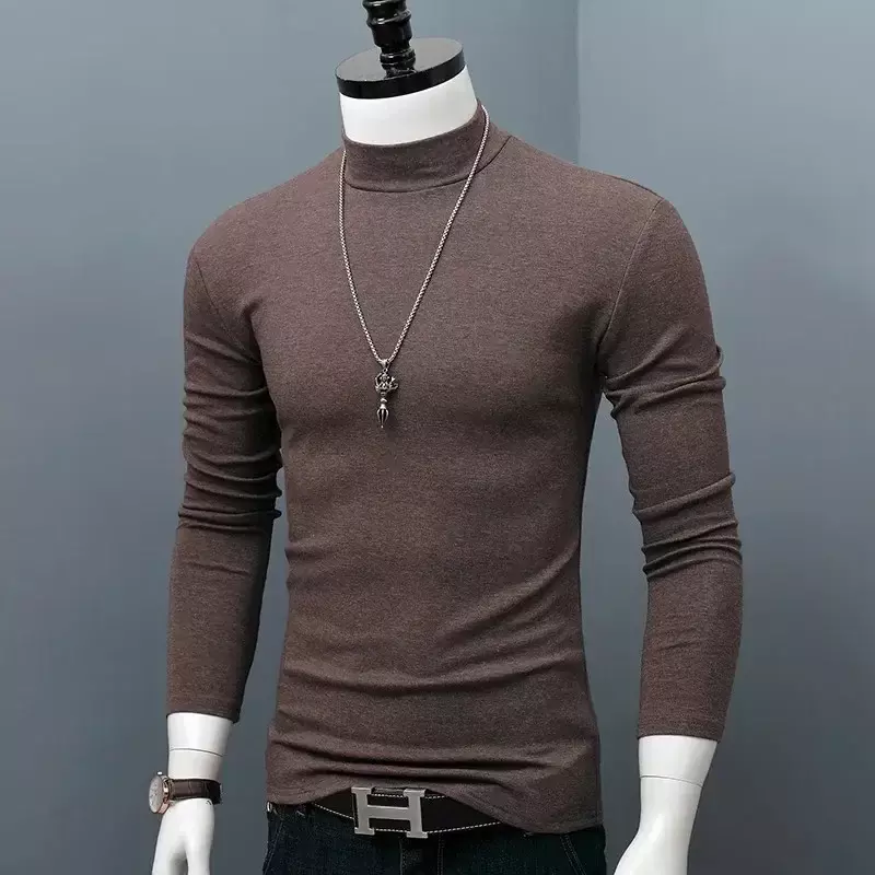 Camiseta de manga larga para hombre, ropa interior térmica, Tops, camisa térmica, medias de cuello alto, ajuste Delgado, Otoño e Invierno