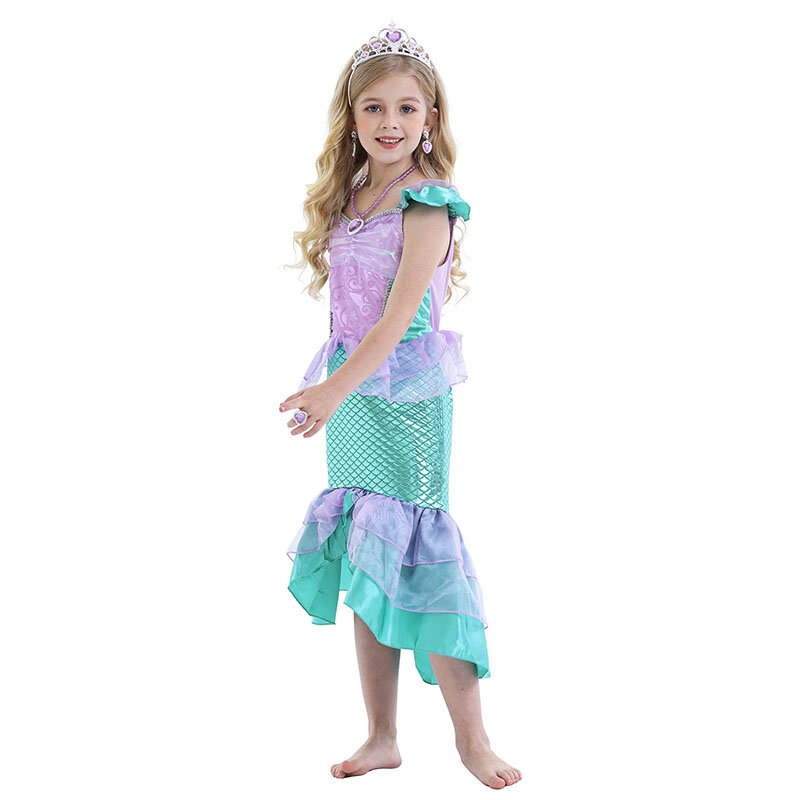 Kostum Mewah Anak Perempuan Putri Duyung Kecil Disney Gaun Cosplay Putri Ariel Gaun Ekor Ikan Anak-anak Baru Pesta Karnaval