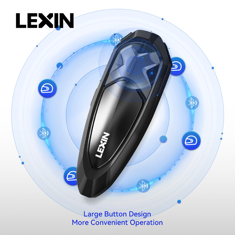 Lexin-GTX Bluetooth Intercomunicador para Capacete de Motocicleta, Suporte para Headset, Intercomunicador e Ouça Música, 1Pc, Tempo 10 Riders, 2000m