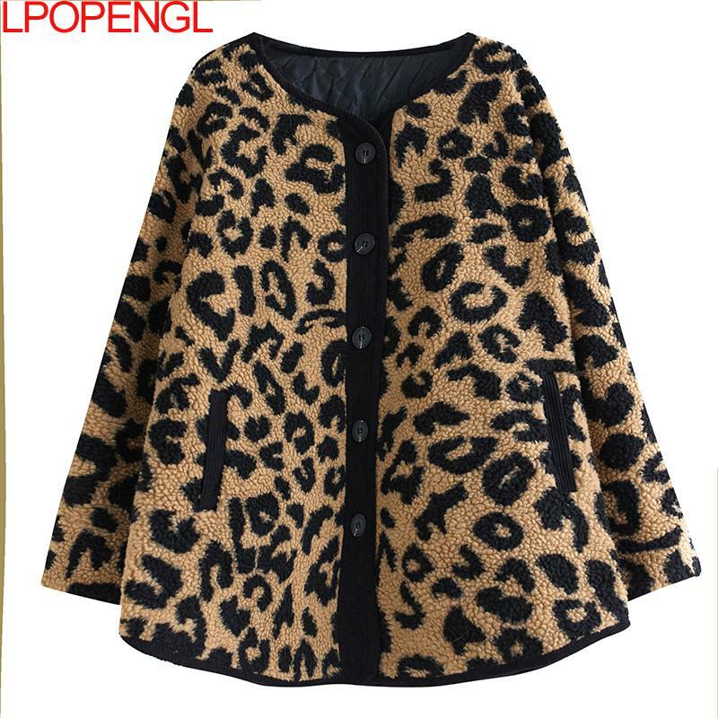 韓国-女性のためのヒョウ柄のコットンジャケット,厚く,ゆったりとしたストリートウェア,暖かい,ラムウール,シングルブレストコート,新しい2023