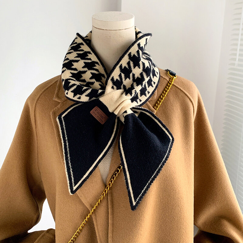 Модный маленький узкий вязаный шарф для женщин Зимний теплый кашемировый шейный платок женский шерстяной вязаный шейный галстук эластична...
