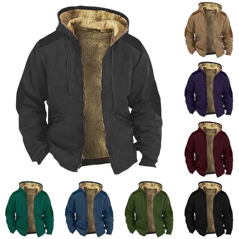 Fall Vintage Men'S Hoodie Solid Color Plus Velvet Jacket Shirts Spring And Autumn Casual Trend Zipper Hooded Jacket 후드집업