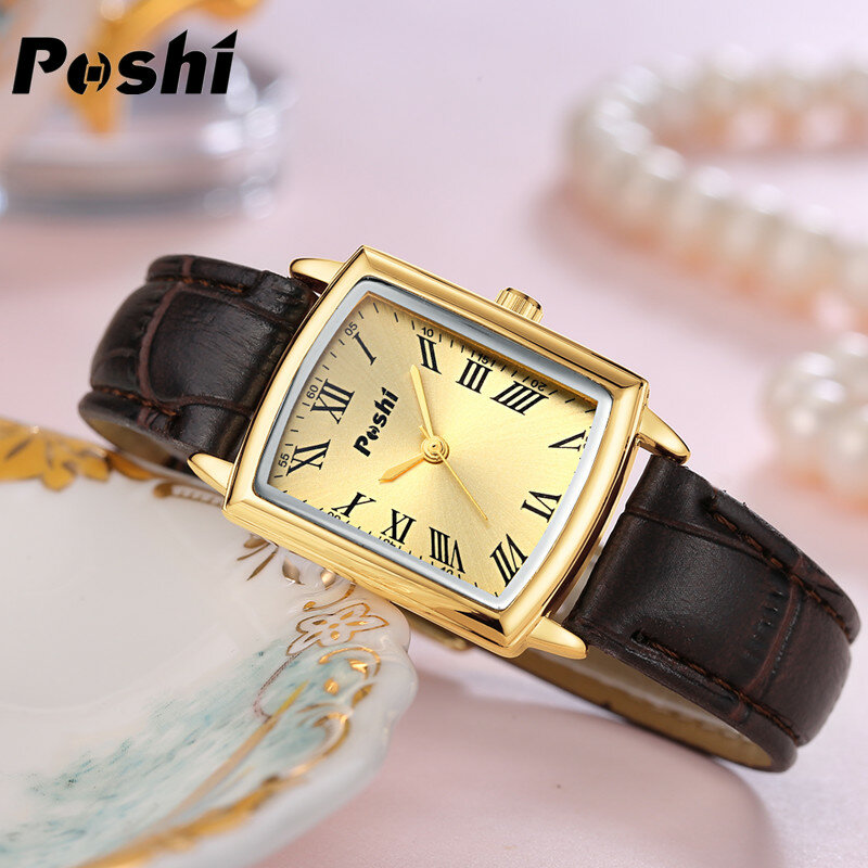 Moda POSHI zegarek kwarcowy dla par luksusowy skórzany pasek proste codzienna bransoletka dla kobiet mężczyzn kochanek zegarki prezent 2023