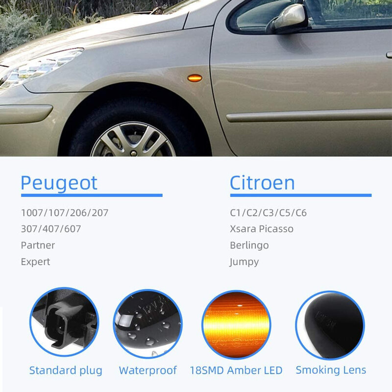 Intermitente LED dinámico para coche, luz de posición lateral para Peugeot 307, 206, 407, 107, 607, 1007, Citroen C1, C2, C3, C5, C6, novedad
