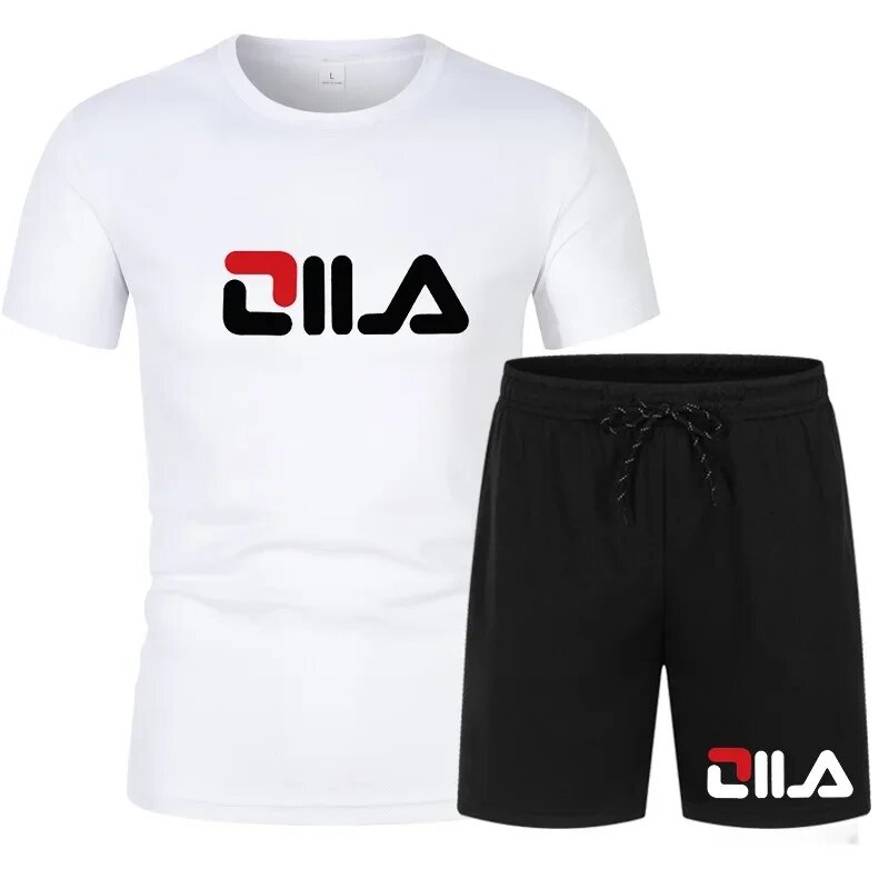 Baju olahraga pria dua potong, baju olahraga kasual Jogging leher bulat + celana pendek mode baru musim panas 2024