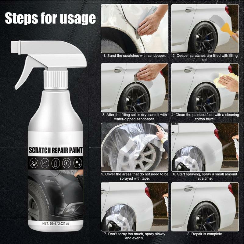 Spray de réparation des rayures de voiture, dissolvant de protection auto-peinture, noir et blanc, polissage de voiture, rayures profondes, 60ml