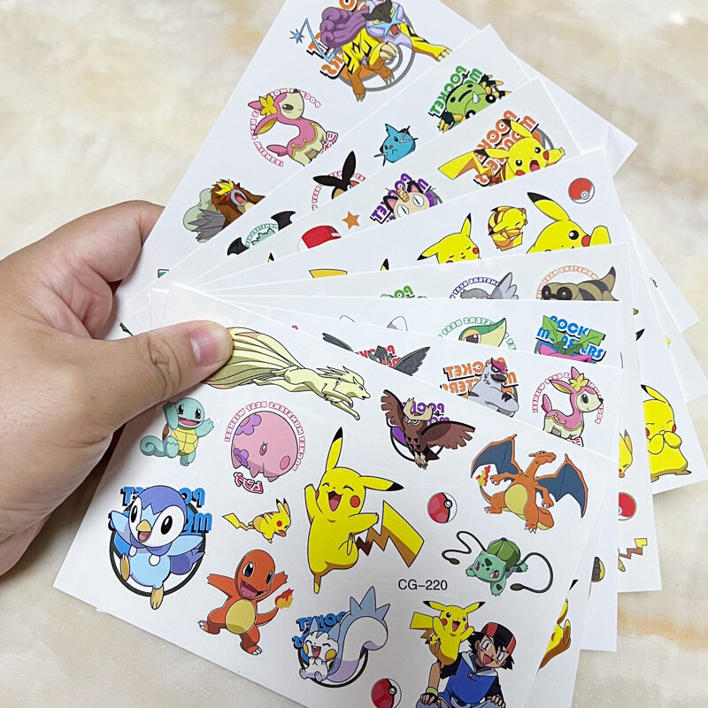 Crianças Pokémon Tattoo Stickers, Action Figure Pikachu, Desenhos animados, Temporário, Crianças, Meninas, Presente de aniversário, Novo