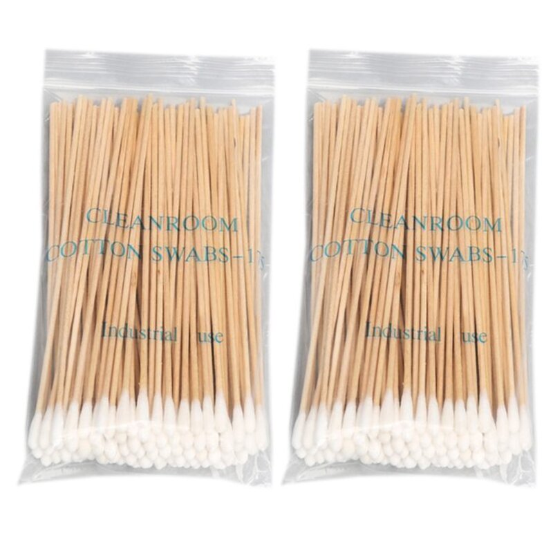 E1YE 100/200Pcs 6 Inch Long Wooden Handle Cotton Swabs Single-Head Cleaning Sterile Sticks Applicator for Wound Clean Makeup