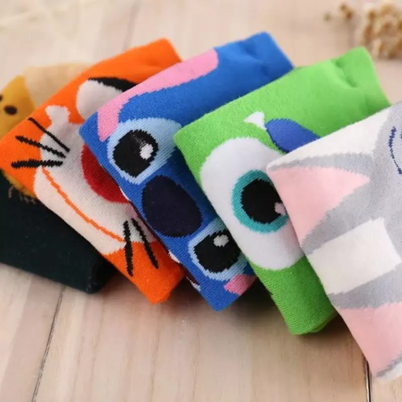 Stitch Rabbit Lady Socks Cute Fresh Short Cartoon Socks Cute Animal Monster Harajuku Boat Socks Disney