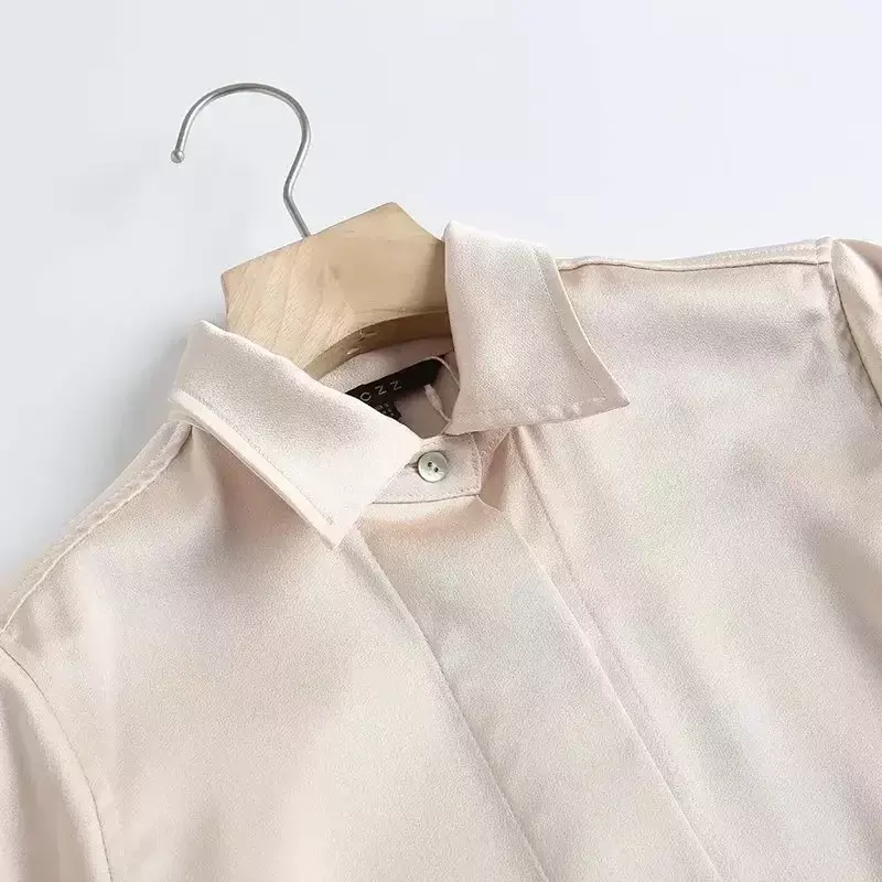 Elegante blusas retrô longas de cetim para mulheres, manga comprida, botão, tops chiques, moda Joker, novo temperamento, 2023