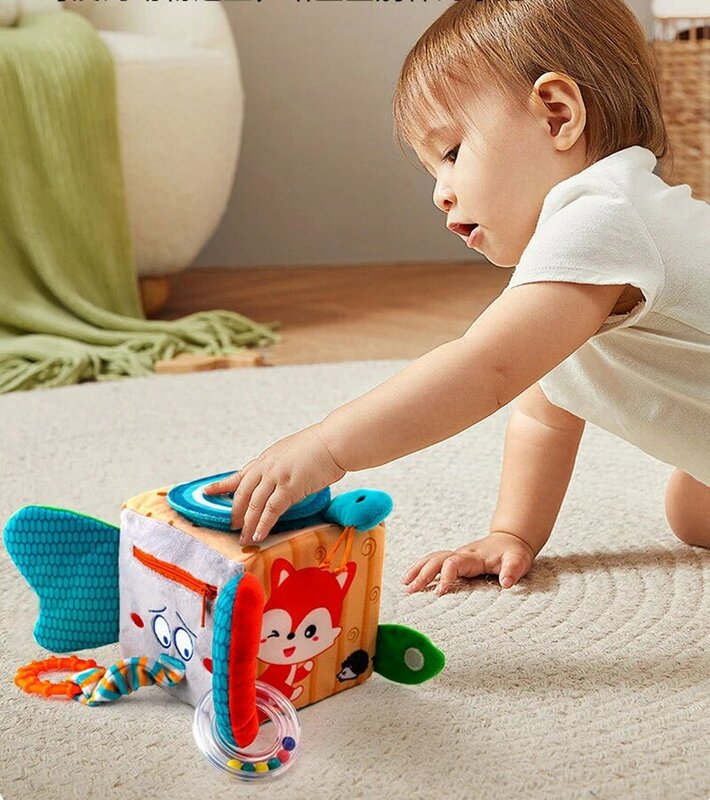 Juguete de cubo de actividad de 6 lados, cuna, cochecito, juguetes colgantes, sonajeros de felpa suaves para bebé, juguetes móviles para bebés de 0 a 12 meses, juguete educativo