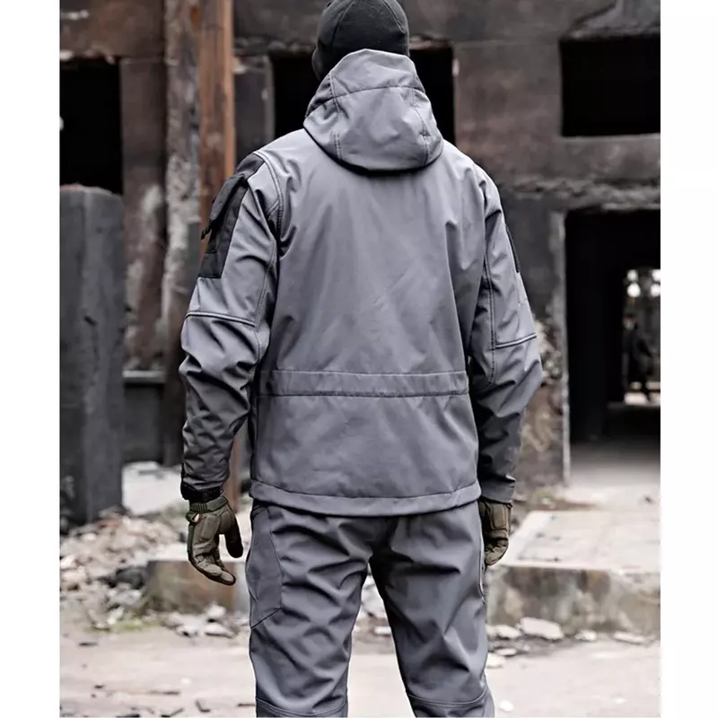 Set di conchiglie morbide militari giacche tattiche impermeabili con cappuccio da uomo + pantaloni Cargo multitasche 2 pezzi abiti invernali in pile Warm Army Set