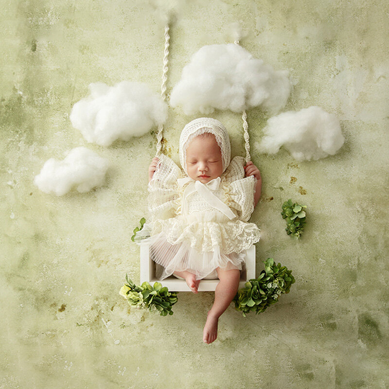 Baby Girl Newborn Photoshoot Outfits Pretty Cute Dress Cloud Swing Hat Garland Shooting Props Studio Creative Angel Photo Props