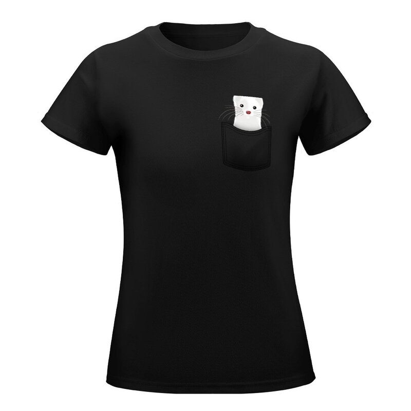 Mulheres Bolso Furão T-Shirt, Kawaii Roupas, Tops, Camiseta