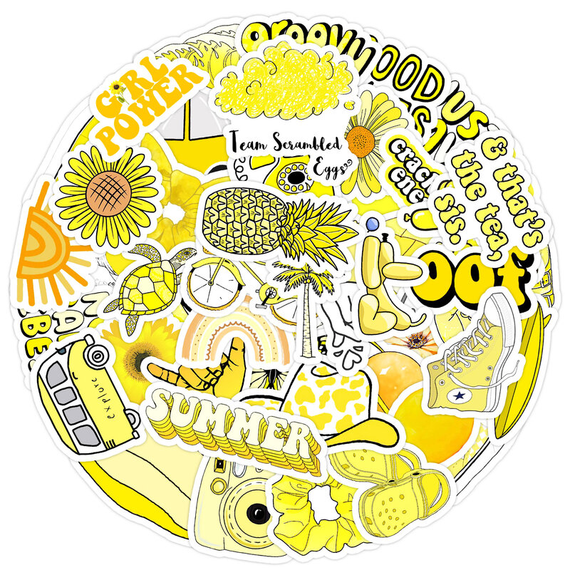 Yellow Series Graffiti Stickers, Adequado para Laptop, Capacetes, Decoração Desktop, Brinquedos DIY, Atacado, Moda, 50Pcs