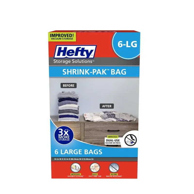 Hefty-SHRINK-PAK, 6 bolsas grandes de almacenamiento al vacío