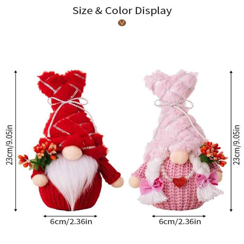 Dapat digunakan kembali Hari Valentine boneka tanpa wajah topi mewah kerajinan buatan tangan bersinar boneka Gnome lembut payet