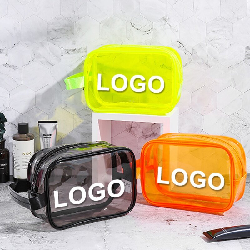 Transparente PVC Maquiagem Organizador, Impermeável Cosmetic Pouch Set, Wash Zipper Higiene Pessoal, Beleza Produto, Personalizar