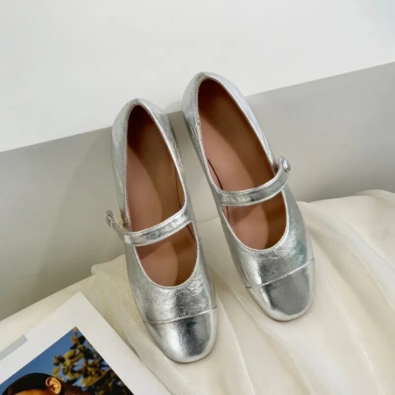 Mary Jane-zapatos de ballet con cabeza cuadrada plana para mujer, línea cómoda con color a juego, 24 nuevos