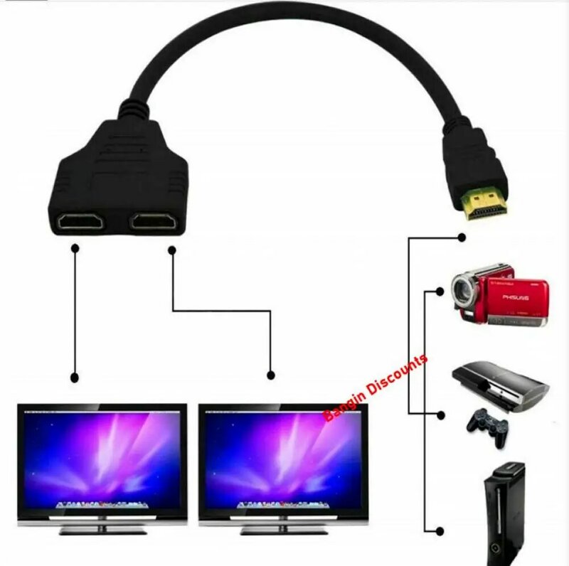 RYRA HDMI-compatible Splitter 1 Input Male to 2 Output Female Port Adapter Converter 1080P Switcher Computer Displays Splitter