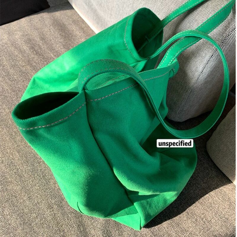 Canvas Shopping Shoulder Bag Casual Reusable Solid Color Female Portable Tote Purse Large Capacity Foldable Women Simple Handbag