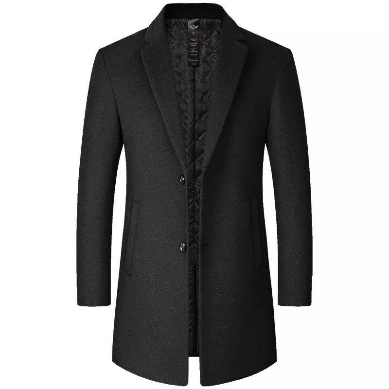 BROWON 남성용 브랜드 트렌치 코트, 단색 롱 모직 코트, 비즈니스 캐주얼 바람막이, 가을 및 겨울 신상