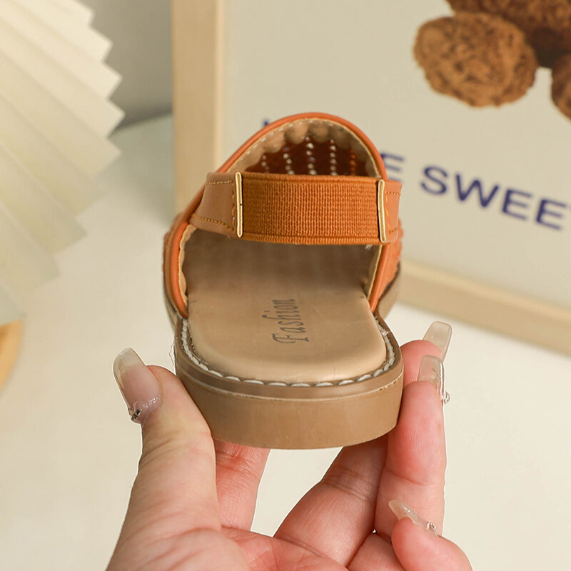 Unishuni-Media sandalia trenzada con espalda elástica para niñas, zapatos de playa de estilo bohemio sin cordones, de 2 a 8 años
