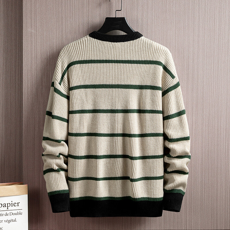 Suéteres de rayas para hombre, ropa de primavera, otoño e invierno, de gran tamaño, 3XL, estilo coreano, jerséis estándar informales, 2023