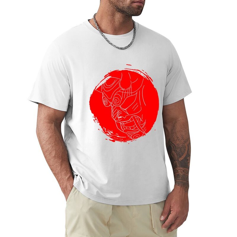 Oni mask-Camiseta con estampado de animales para hombres, camisetas grandes y altas, sudor