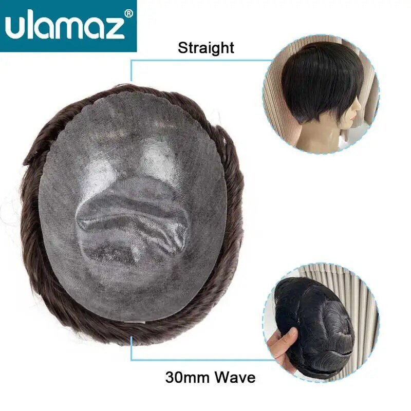 Tupé de piel para hombre, peluca de cabello masculino, prótesis de cabello Invisible de 0,1-0,12mm, sistema de micropiel, Peluca de cabello humano 100%, Brasil