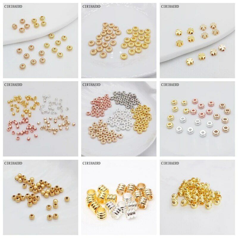 3 Tipe 14K Manik-manik Bertekstur Labu Berlapis Emas untuk Membuat Gelang DIY Aksesori Perhiasan Buatan Tangan Temuan Manik-manik Tembaga Spacer