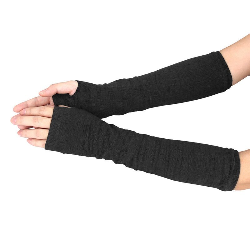 Uomo donna guanti senza dita lavorati a maglia Unisex guanti lunghi morbidi e caldi inverno caldo, nero